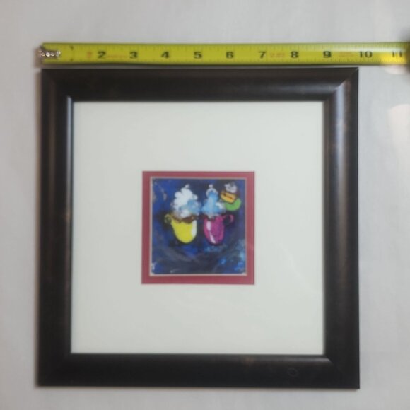 Whimsical Framed Coffee & Dessert Original Artwork Impasto Style 3 x 3 in. - Picture 8 of 14
